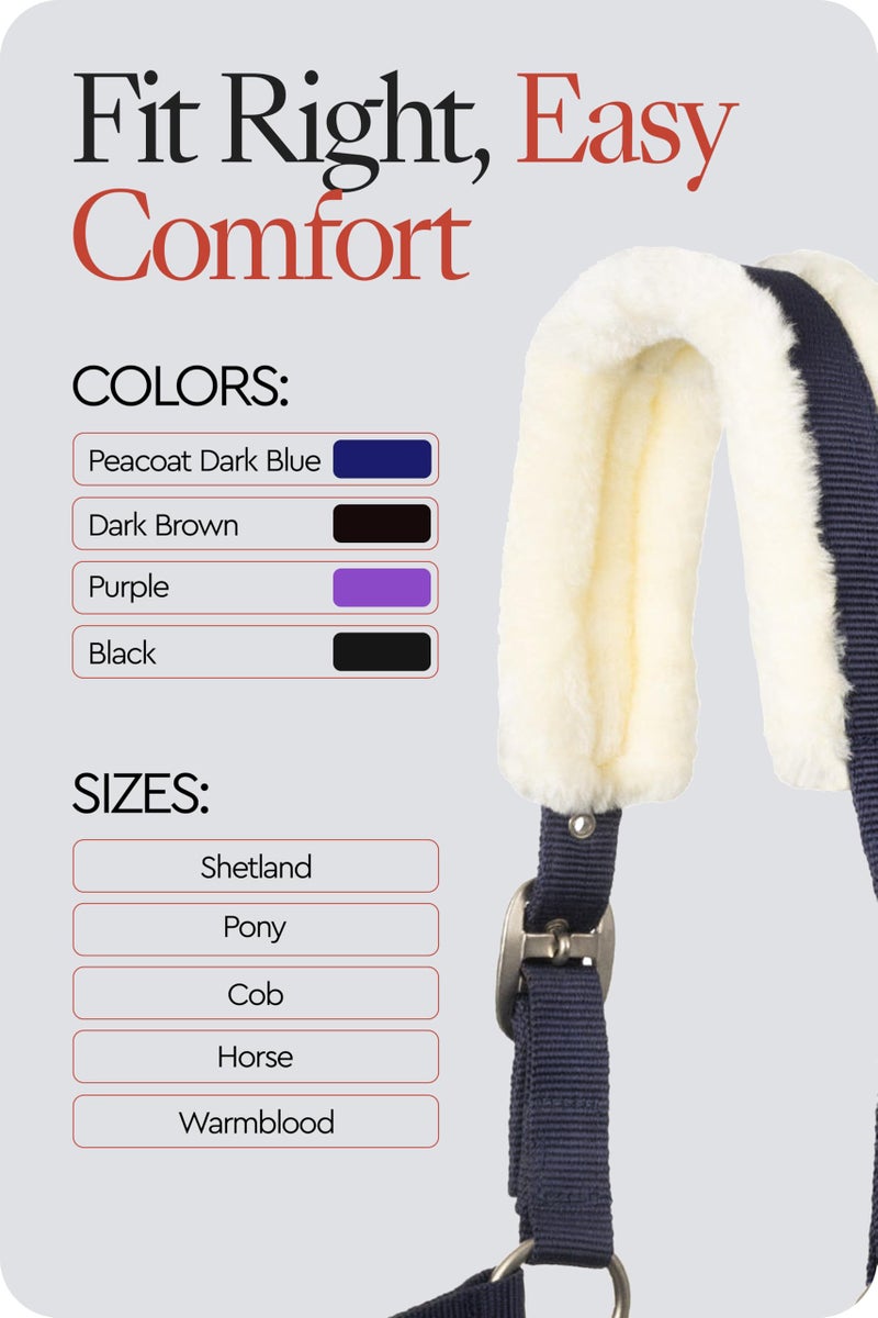 HORZE Howard Soft Fleece Padded Adjustable Polyester Horse Halter - Peacoat Dark Blue - Cob - Image 2